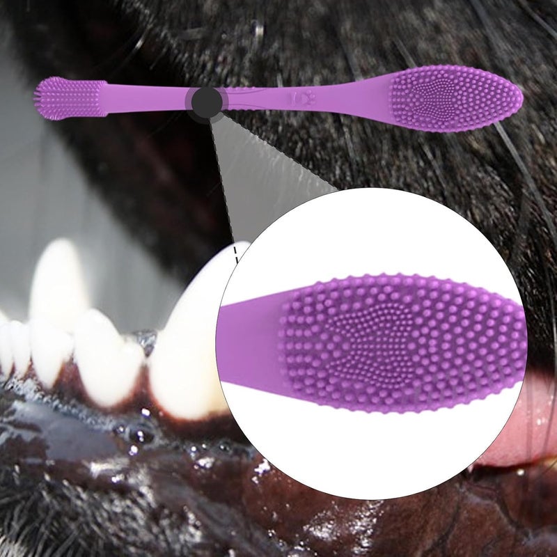 Pet Toothbrush Tooth 360 Degree Cleaning Flexible Silicone Tooth Brush for Cats Puppy Dogs Small Pets, Purple - Image 1