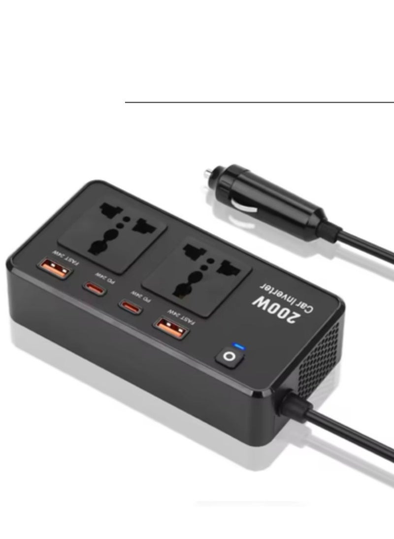 JAJEEK Power Inverter Car Adapter from 12V to 220V Electric Devices – 200W USB Type-C Universal Voltage Converter, Compact & Portable, Ideal for Car, Travel, and Outdoor Use, Powers Laptops, Smartphones, Tablets, and More  - Image 3