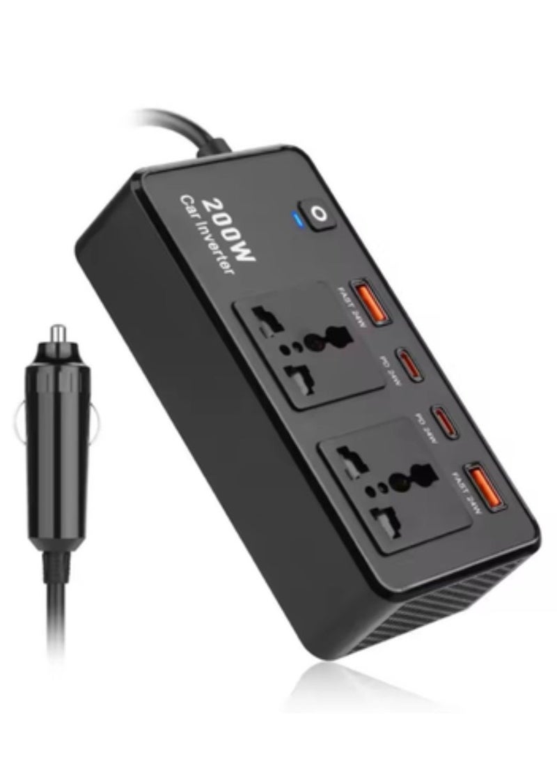 JAJEEK Power Inverter Car Adapter from 12V to 220V Electric Devices – 200W USB Type-C Universal Voltage Converter, Compact & Portable, Ideal for Car, Travel, and Outdoor Use, Powers Laptops, Smartphones, Tablets, and More  - Image 2