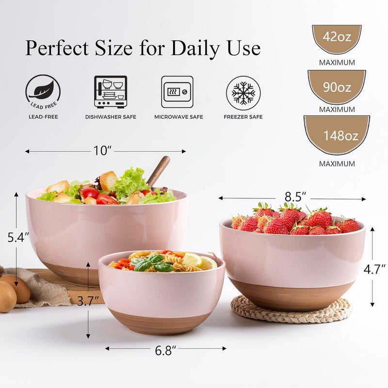 AmorArc Ceramic Mixing Bowls|Nesting Bowls Set of 3 for Kitchen|Stoneware Serving Bowls with Rustic Terracotta Underside for Mixing,Cooking,Baking,Salad| Microwave & Dishwasher Safe 4.6/2.8/1.3 Qt - Image 2