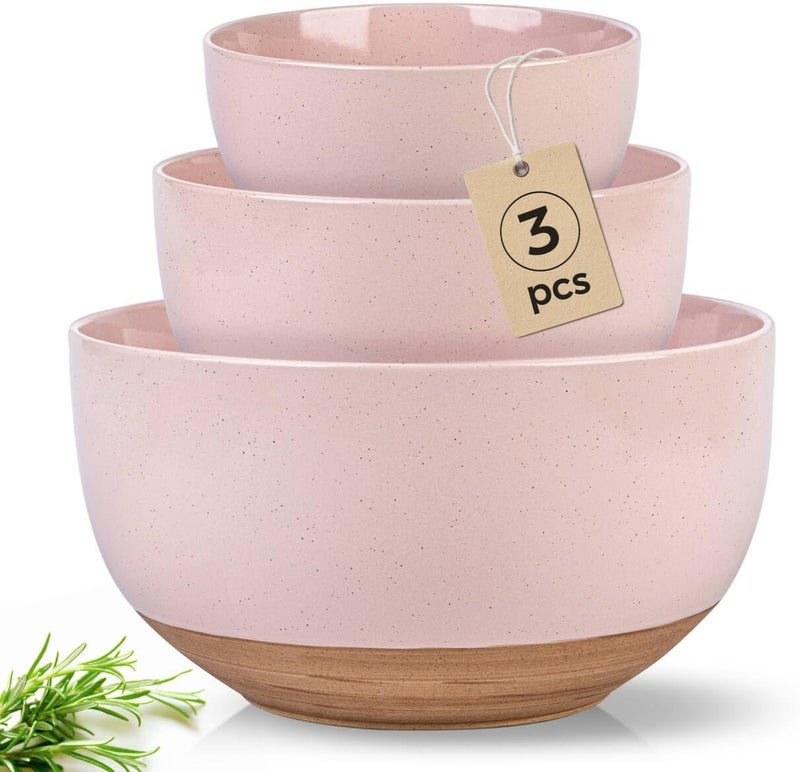 AmorArc Ceramic Mixing Bowls|Nesting Bowls Set of 3 for Kitchen|Stoneware Serving Bowls with Rustic Terracotta Underside for Mixing,Cooking,Baking,Salad| Microwave & Dishwasher Safe 4.6/2.8/1.3 Qt - Image 1