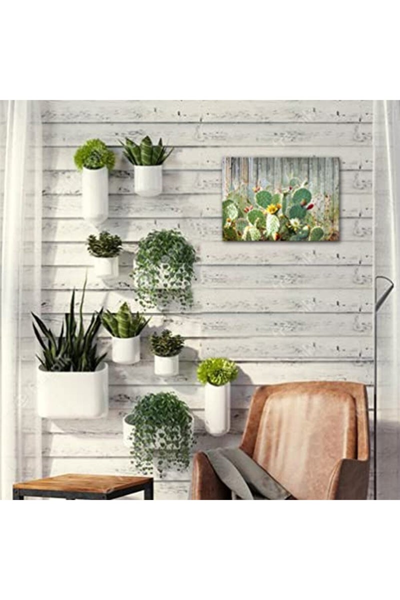 Woxfcart Bathroom Decor Wall Art Cactus Picture Canvas Prints Tropical Plant Cactus Flowers wood grain Vintage Poster for Home Teal Walls Decoration Size 16"x12" - Image 4
