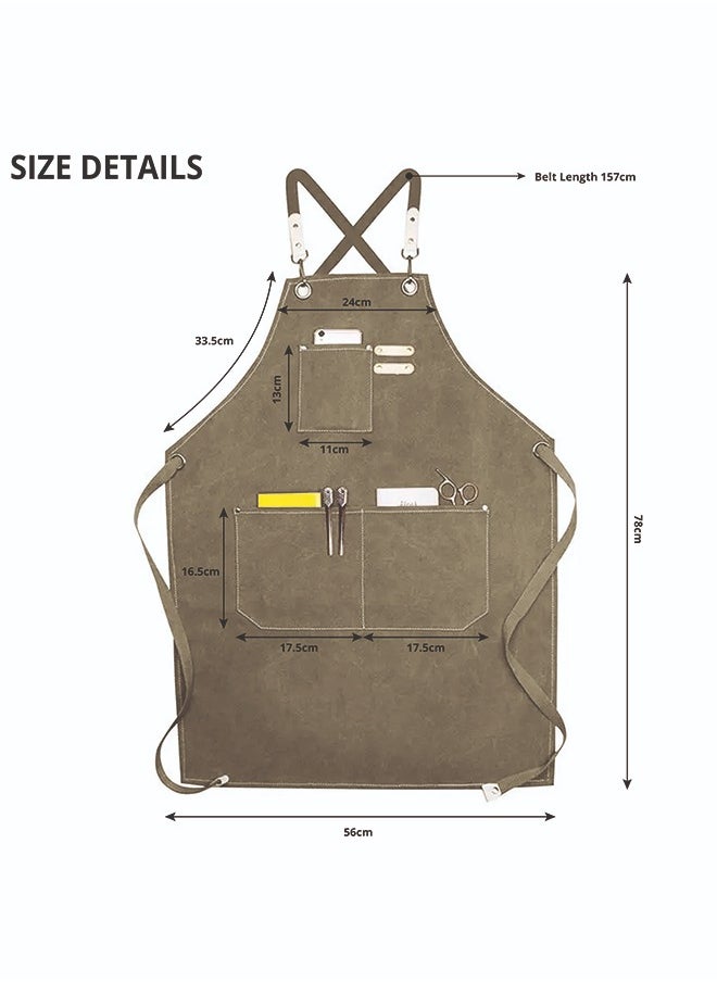 YANEK - YANEK Chef Apron Cotton Canvas Cross Back Adjustable Apron with 3 Pockets Waterdrop Resistant - Image 1