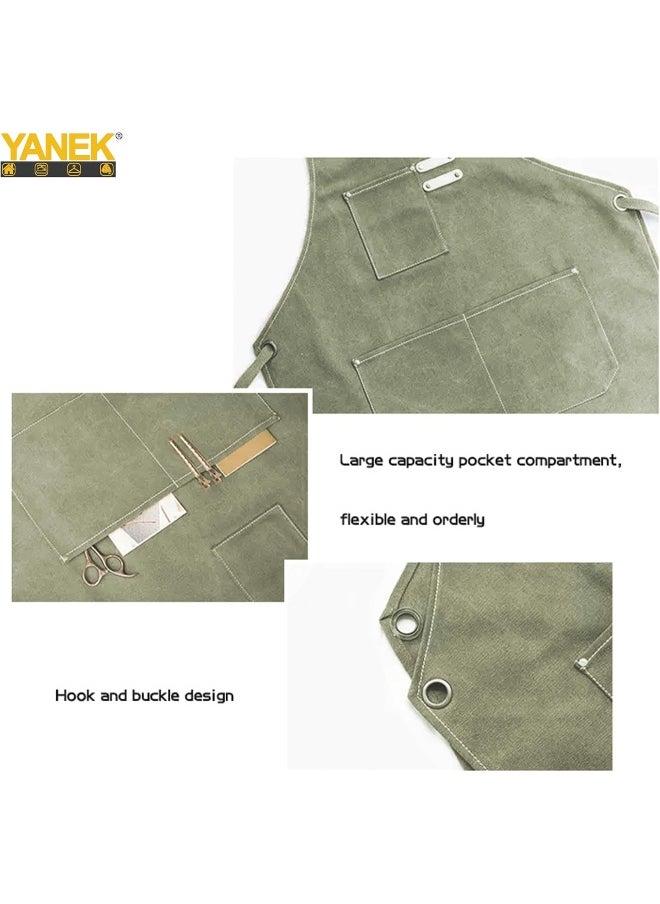 YANEK - YANEK Chef Apron Cotton Canvas Cross Back Adjustable Apron with 3 Pockets Waterdrop Resistant - Image 1
