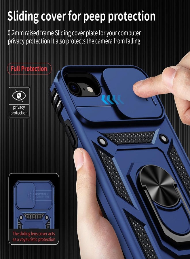 Weycolor for iPhone SE 3rd Generation / 2nd Generation Case, iPhone SE 2022/2020, iPhone 8/7/6 Case with Slide Camera Cover HD Screen Protector Heavy Duty Kickstand Phone Case,Navy Blue - Image 3