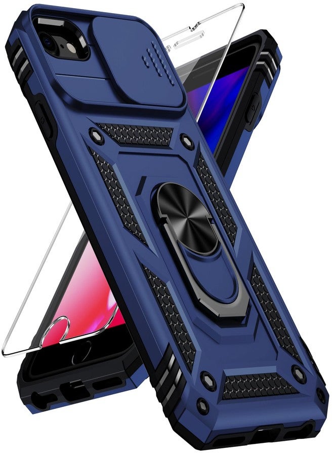 Weycolor for iPhone SE 3rd Generation / 2nd Generation Case, iPhone SE 2022/2020, iPhone 8/7/6 Case with Slide Camera Cover HD Screen Protector Heavy Duty Kickstand Phone Case,Navy Blue - Image 1