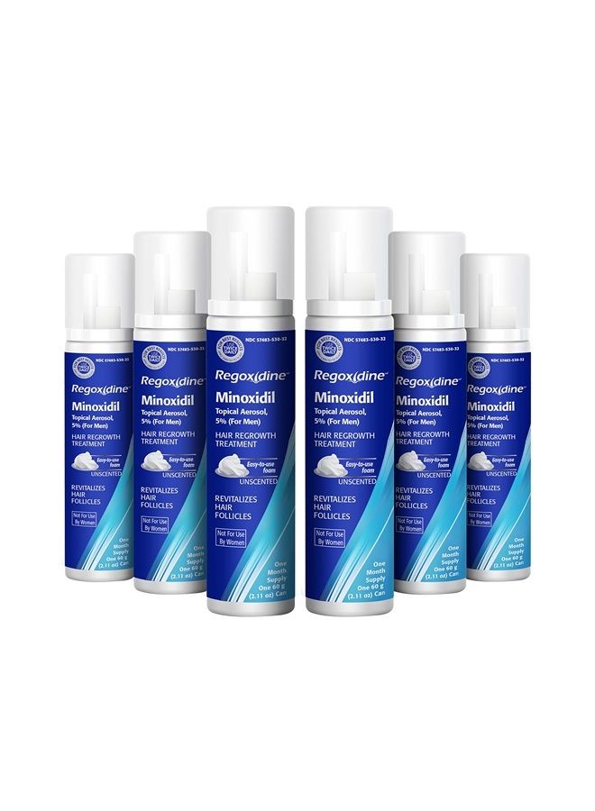 Regoxidine Men's 5% Minoxidil Foam & Topical - Helps Restore Vertex Hair Loss & Thinning Hair - Extra Strength Supports Hair Regrowth in Unscented Topical Aerosol Treatment (Foam, 6 Month's Supply)… - Image 1
