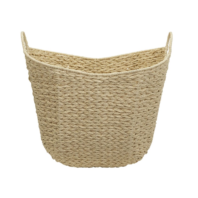 Household Essentials Cream Paper Rope Basket with Handles, Natural Woven Storage Basket - Image 4