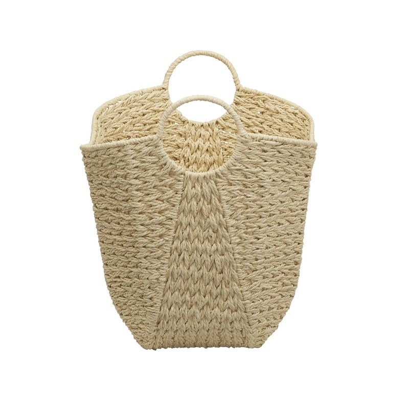 Household Essentials Cream Paper Rope Basket with Handles, Natural Woven Storage Basket - Image 5