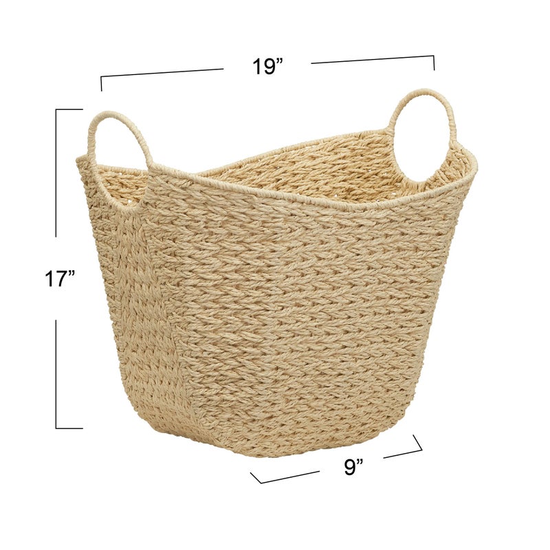 Household Essentials Cream Paper Rope Basket with Handles, Natural Woven Storage Basket - Image 3