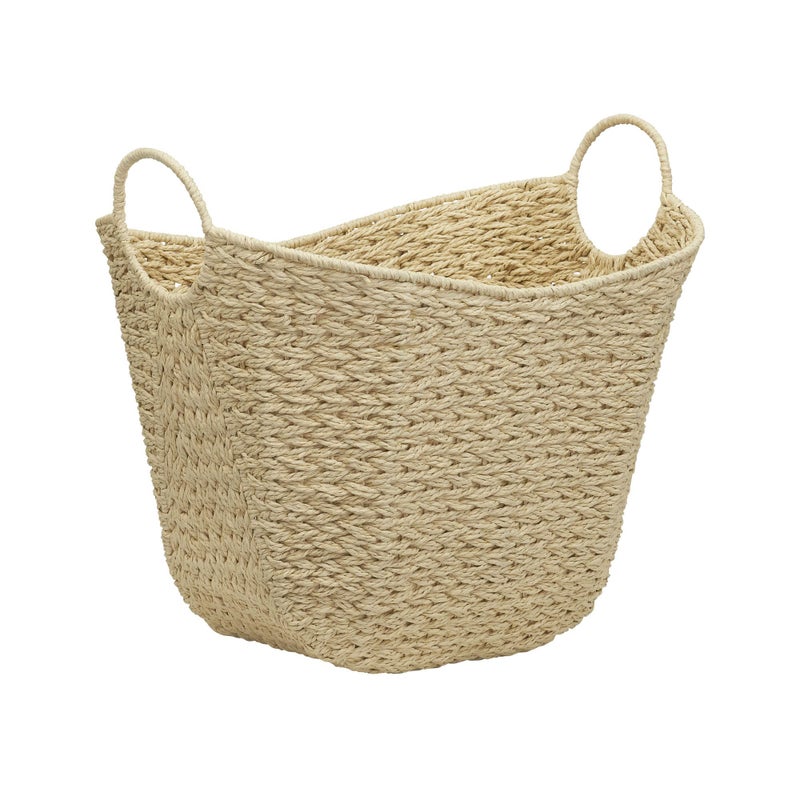 Household Essentials Cream Paper Rope Basket with Handles, Natural Woven Storage Basket - Image 1