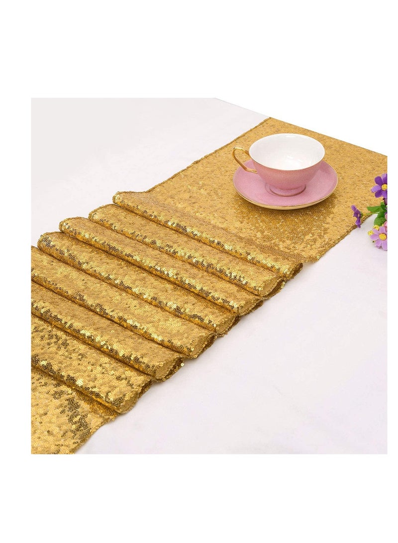 Excefore Sequin Table Runner Event Party Supplies Gold Rectangular Tablecloth 12x108inch for Holiday Wedding Birthday - Image 1