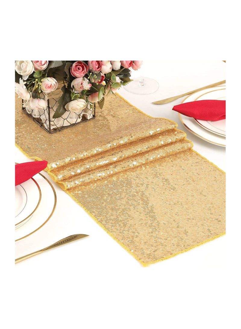 Excefore Sequin Table Runner Event Party Supplies Gold Rectangular Tablecloth 12x108inch for Holiday Wedding Birthday - Image 3