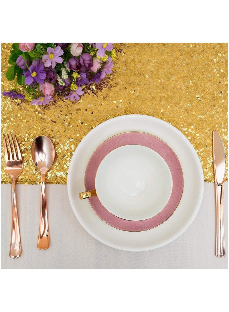 Excefore Sequin Table Runner Event Party Supplies Gold Rectangular Tablecloth 12x108inch for Holiday Wedding Birthday - Image 5