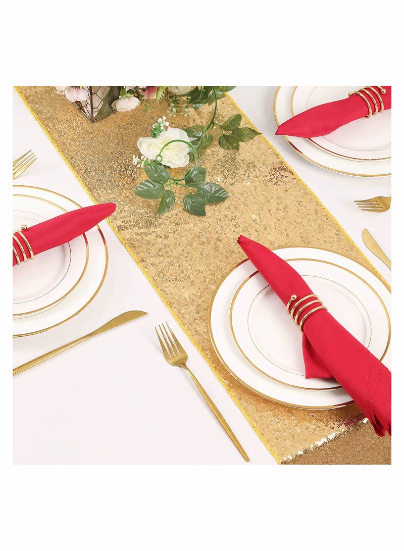 Excefore Sequin Table Runner Event Party Supplies Gold Rectangular Tablecloth 12x108inch for Holiday Wedding Birthday - Image 2