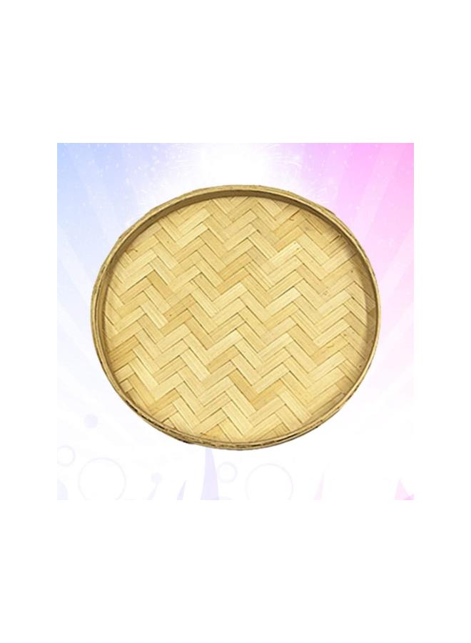 klarako Round Wicker Fruit Basket Flat Woven Food Storage Serving Tray Organizer Round Disc for DIY Wall Hanging Decorations 26cm - Image 2