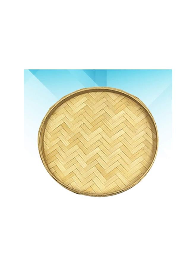 klarako Round Wicker Fruit Basket Flat Woven Food Storage Serving Tray Organizer Round Disc for DIY Wall Hanging Decorations 26cm - Image 3