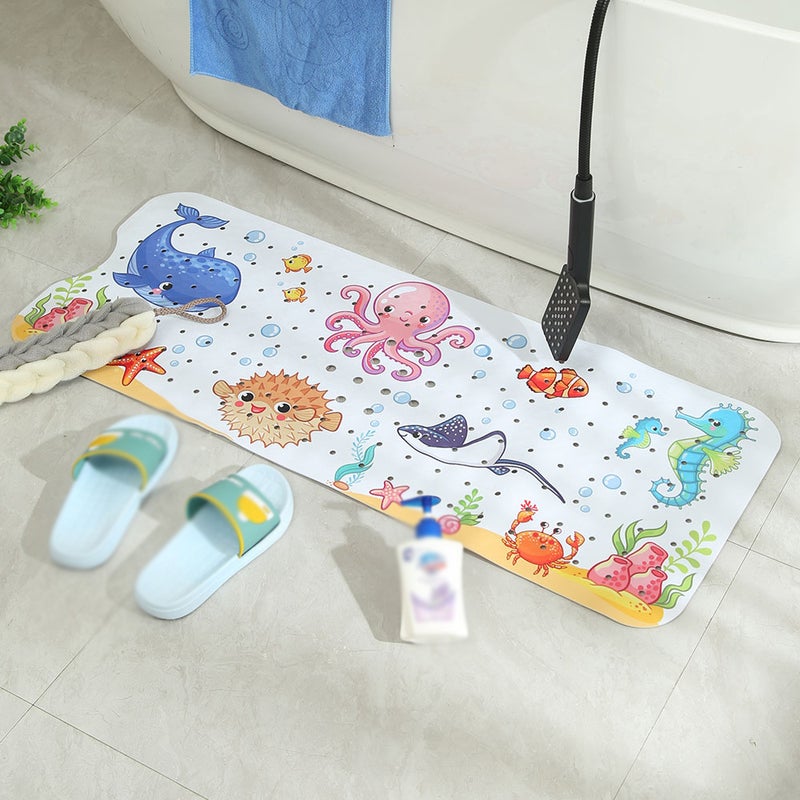 Kids Non-Slip Bathtub Mat, 40 x 16 Inch Extra Long Baby Bath Mat, Cartoon Floor Mat for Bathroom Tub with Drain Holes - Image 1