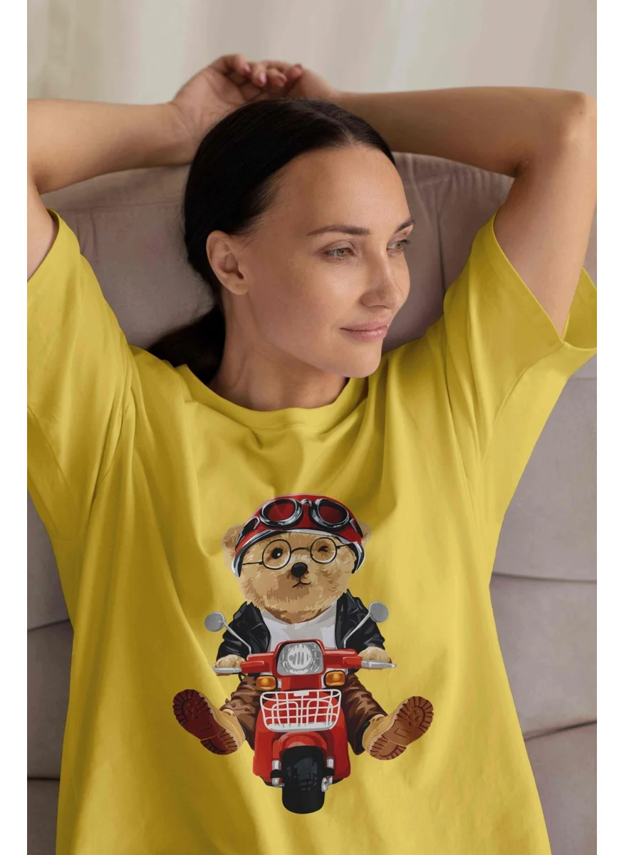 دوغ فش Women's Lilac Teddy Printed Oversize T-Shirt
