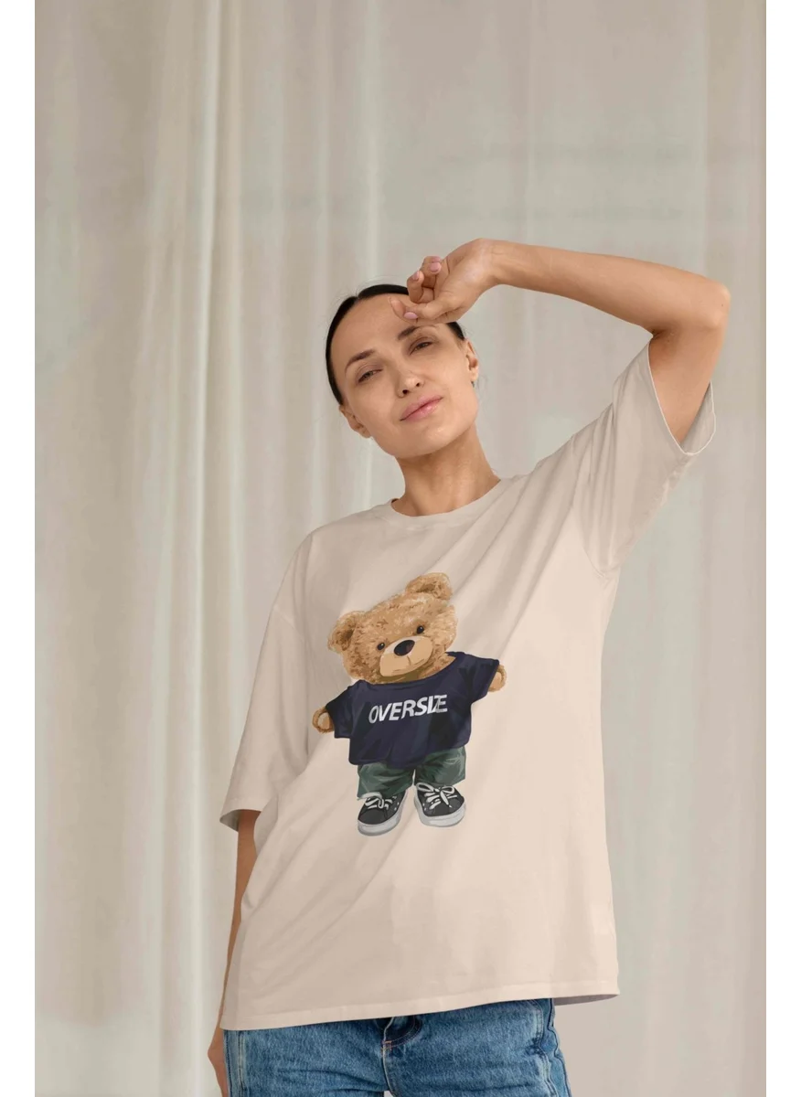 دوغ فش Women's Lilac Teddy Printed Oversize T-Shirt