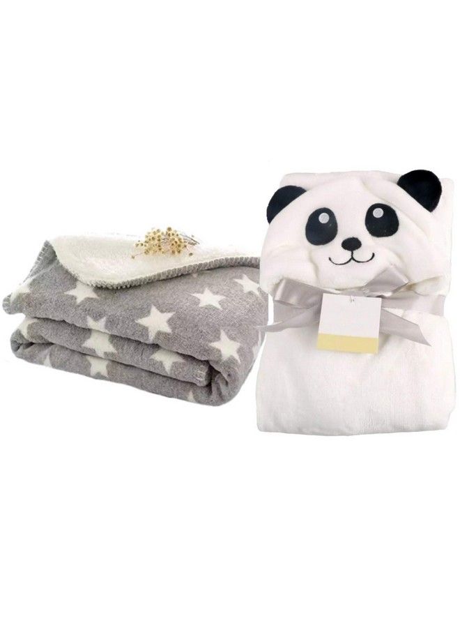 Brandonn All Season Fleece Supersoft Hooded And Printed Baby Blanket And Baby Bath Towel (Grey White)Pack Of 2 - Image 2