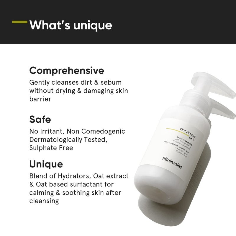Minimalist Gentle Face Wash With 6 Oat Extract Hyaluronic Acid For Sensitive Skin Dry to Normal Sulphate Free NonDrying Fragrance Free Gentle Cleanser 120 ML - Image 3