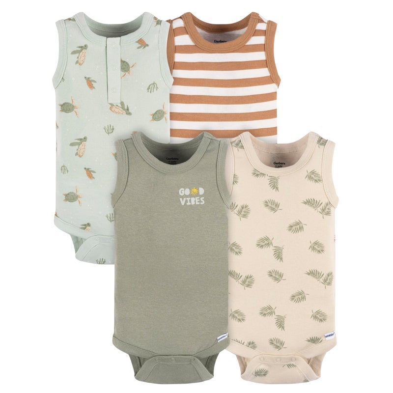 Gerber Baby Boys Multi-Pack Sleeveless Onesies Bodysuit, Sea Turtles, 0-3 Months - Image 1