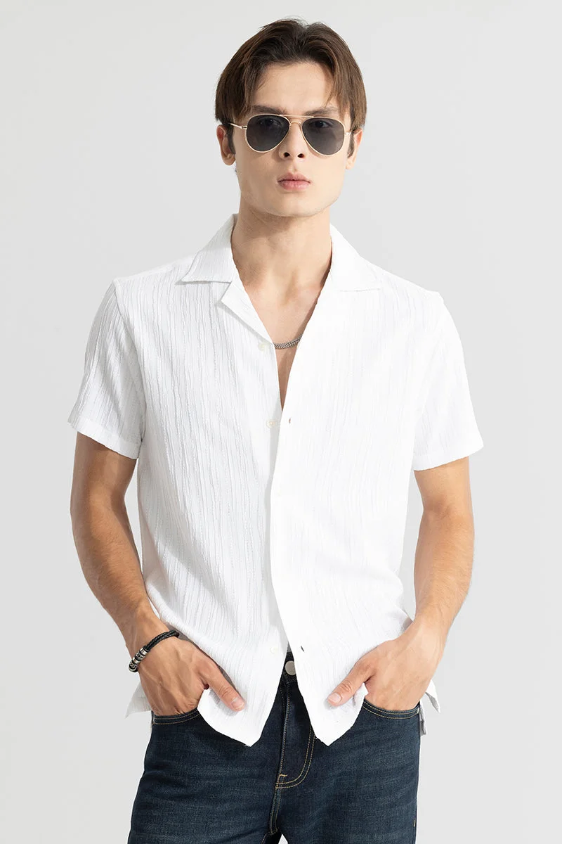 White Textured Half Sleeve Slim Fit Casual Shirt