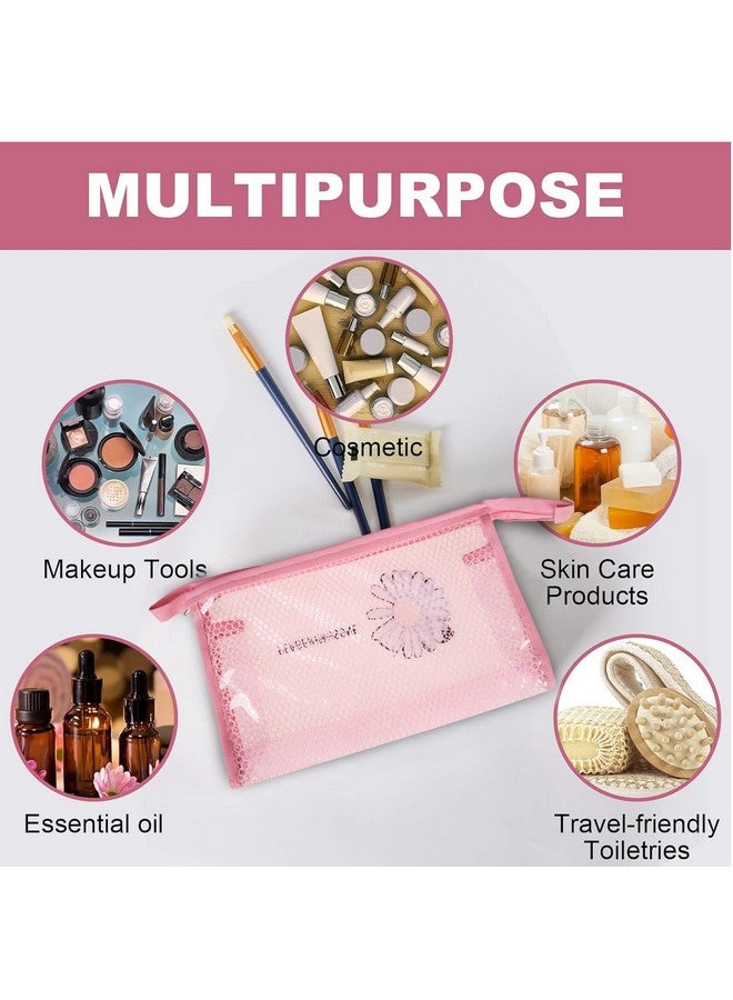 Kuber Industries Toiletry Pouch | Cosmetic Makeup Pouch | Vanity Pouch for Woman | Makeup Accessories Pouch | Transparent Net Pouch | Sunflower-Cosmetic Pouch | Pink - Image 5