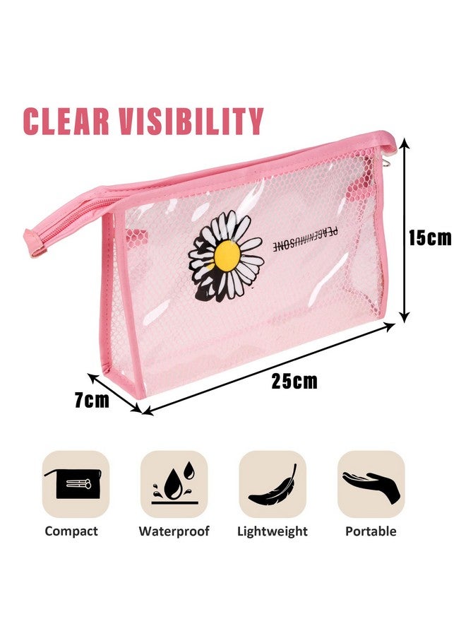 Kuber Industries Toiletry Pouch | Cosmetic Makeup Pouch | Vanity Pouch for Woman | Makeup Accessories Pouch | Transparent Net Pouch | Sunflower-Cosmetic Pouch | Pink - Image 3