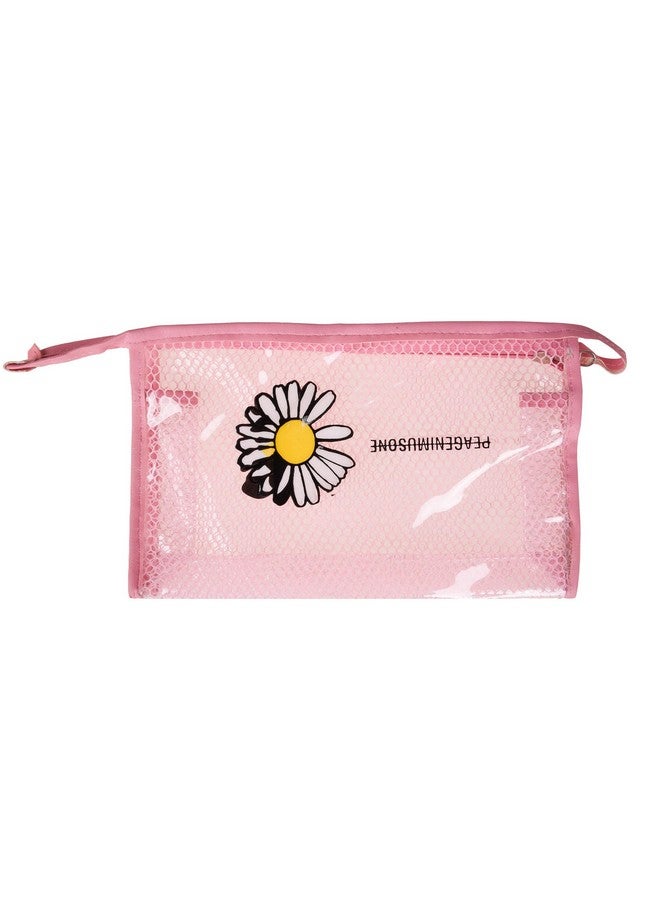 Kuber Industries Toiletry Pouch | Cosmetic Makeup Pouch | Vanity Pouch for Woman | Makeup Accessories Pouch | Transparent Net Pouch | Sunflower-Cosmetic Pouch | Pink - Image 4