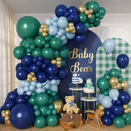 Froova Green and Navy Blue Balloon Arch Kit Dusty Dark Blue and Sage Green Gold Balloon Garland Kit for Boys Luxury Bear Baby Shower Jungle Safari Mens Birthday Xmas Party Decorations - Image 1
