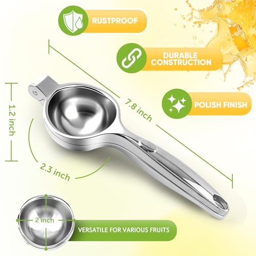 PUPTILY Lemon Squeezer Large, Lemon Squeezer Juicer Stainless Steel, Heavy Duty Manual Citrus Juicer Hand Press, Kitchen Tools Lime Squeezer Bar Tool, Easy to Clean Metal Lemon Hand Press - Image 2