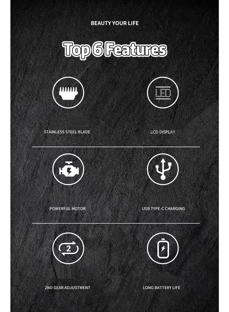 【2025 New】Hair Clipper with LED Display, Fast USB Charging, Professional Cordless Haircut Kit for Barber & Home Hair Cutting - Image 2