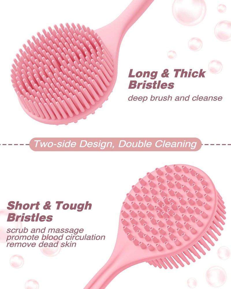 Manmihealth Silicone Back Scrubber (Thick Bristles) & Bath Glove & Face Brush Set(3PCS), Super-Exfoliating & Lathering Body Scrubber, Shower Brush, Face Scrubber Combination, with a Free Hook.(Pink) - Image 4