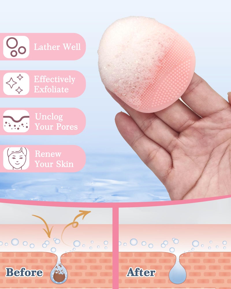 Manmihealth Silicone Back Scrubber (Thick Bristles) & Bath Glove & Face Brush Set(3PCS), Super-Exfoliating & Lathering Body Scrubber, Shower Brush, Face Scrubber Combination, with a Free Hook.(Pink) - Image 5