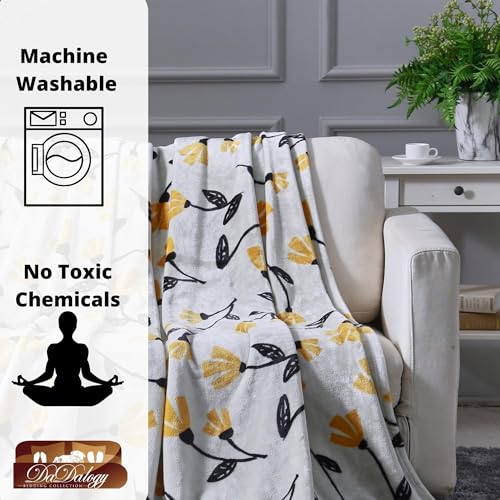 DaDa Bedding Floral Fleece Throw Blanket - Soft Faux Mink Flannel with Yellow Orange Tulips on Grey - Cozy & Elegant Home Decor - 63" x 90" - Image 3