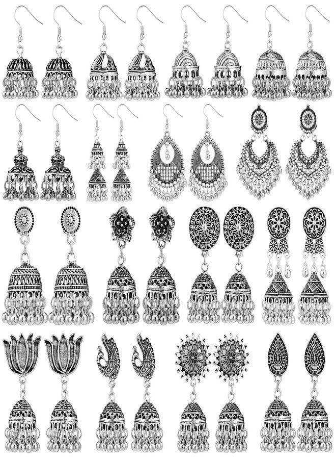 Nosiny 16 Pairs Jhumkas Indian Earrings for Women Vintage Jhumka Bell Hoop Dangle Earrings Set Ethnic Bohemian Indian Jewelry, assorted sizes, Metal, metal - Image 1