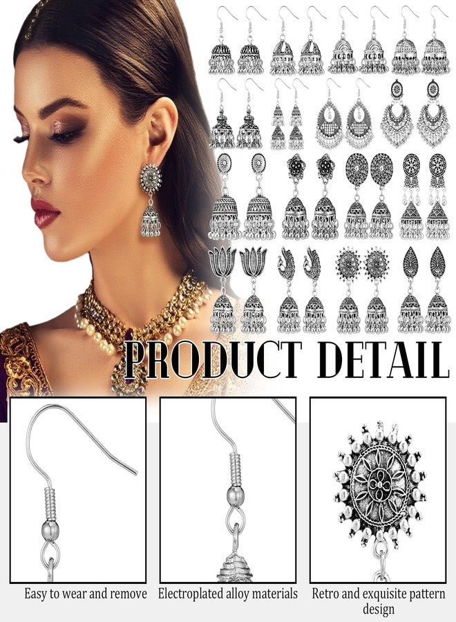 Nosiny 16 Pairs Jhumkas Indian Earrings for Women Vintage Jhumka Bell Hoop Dangle Earrings Set Ethnic Bohemian Indian Jewelry, assorted sizes, Metal, metal - Image 3