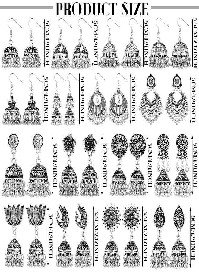 Nosiny 16 Pairs Jhumkas Indian Earrings for Women Vintage Jhumka Bell Hoop Dangle Earrings Set Ethnic Bohemian Indian Jewelry, assorted sizes, Metal, metal - Image 2