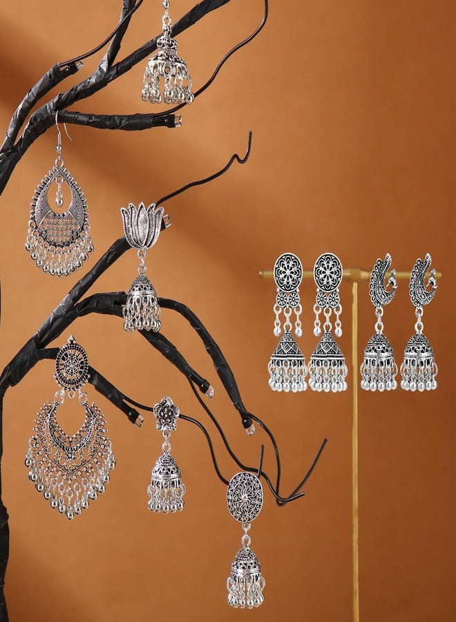 Nosiny 16 Pairs Jhumkas Indian Earrings for Women Vintage Jhumka Bell Hoop Dangle Earrings Set Ethnic Bohemian Indian Jewelry, assorted sizes, Metal, metal - Image 4