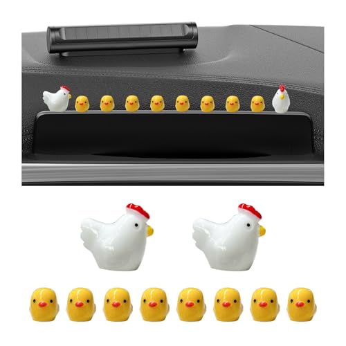 MUQIDA 10PCS Mini Chickens Car Dashboard Decor Cute Funny Chicks Rearview Mirror Ornament Kawaii Figurines Miniature Chicken Hen Car Dash Decoration for Automobile Decoration - Image 1