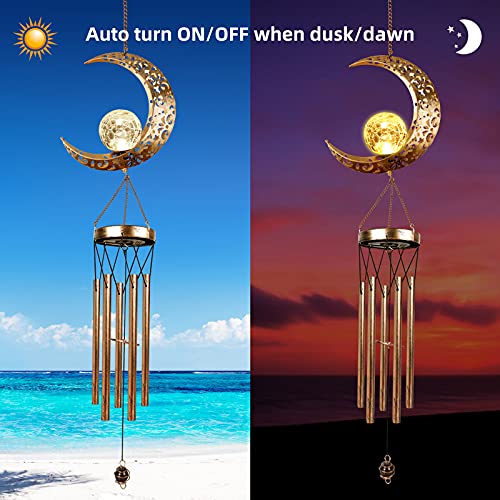 DesGully Solar Wind Chimes, Sun Wind Chime Outdoor Clearance w/Glowing Crackle Glass LED Unique Wind Bells for Outside Waterproof Chimes, Gifts for Her/Him (42" Long Metal Chimes)… - Image 5
