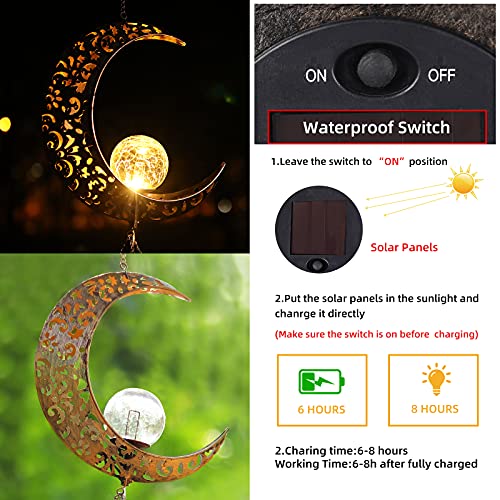 DesGully Solar Wind Chimes, Sun Wind Chime Outdoor Clearance w/Glowing Crackle Glass LED Unique Wind Bells for Outside Waterproof Chimes, Gifts for Her/Him (42" Long Metal Chimes)… - Image 4