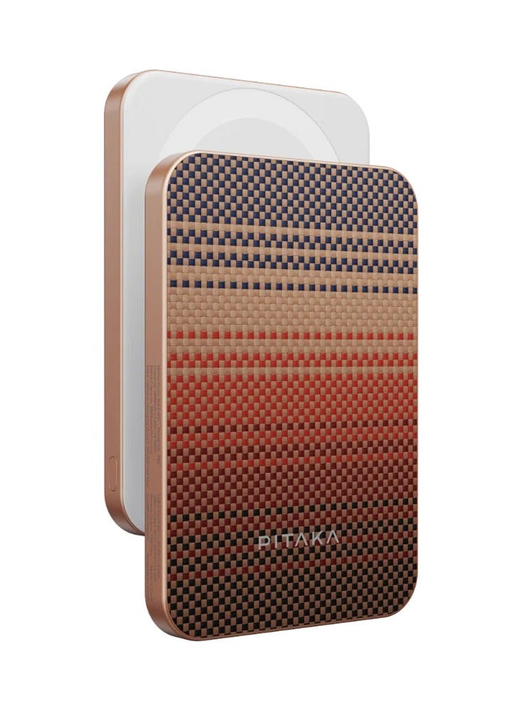 PITAKA Pitaka Aramid Fiber Magnetic Power Bank – Qi2 Certified, 15W Wireless Fast Charging, 5000mAh, Compact, Lightweight & Strong Magnetic Attachment for Phone - Sunset  - Image 2