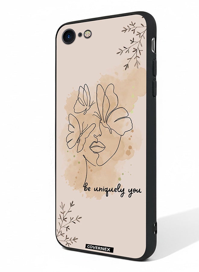 Covernex Apple iPhone SE 2020/2022 Protective Case Cover Printed Featuring Be Uniquely You A Face And Butterflies - Image 1