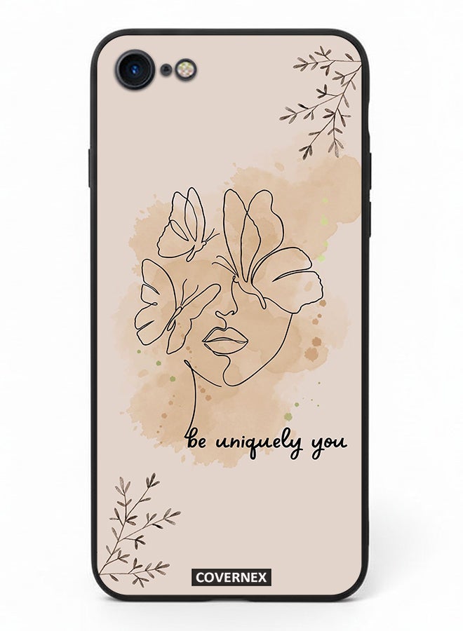 Covernex Apple iPhone SE 2020/2022 Protective Case Cover Printed Featuring Be Uniquely You A Face And Butterflies - Image 2