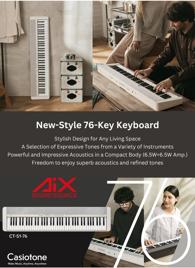 CASIO Casiotone CT-S1-76WE Piano Keyboard 76 Keys, With Power Adaptor  - Image 3