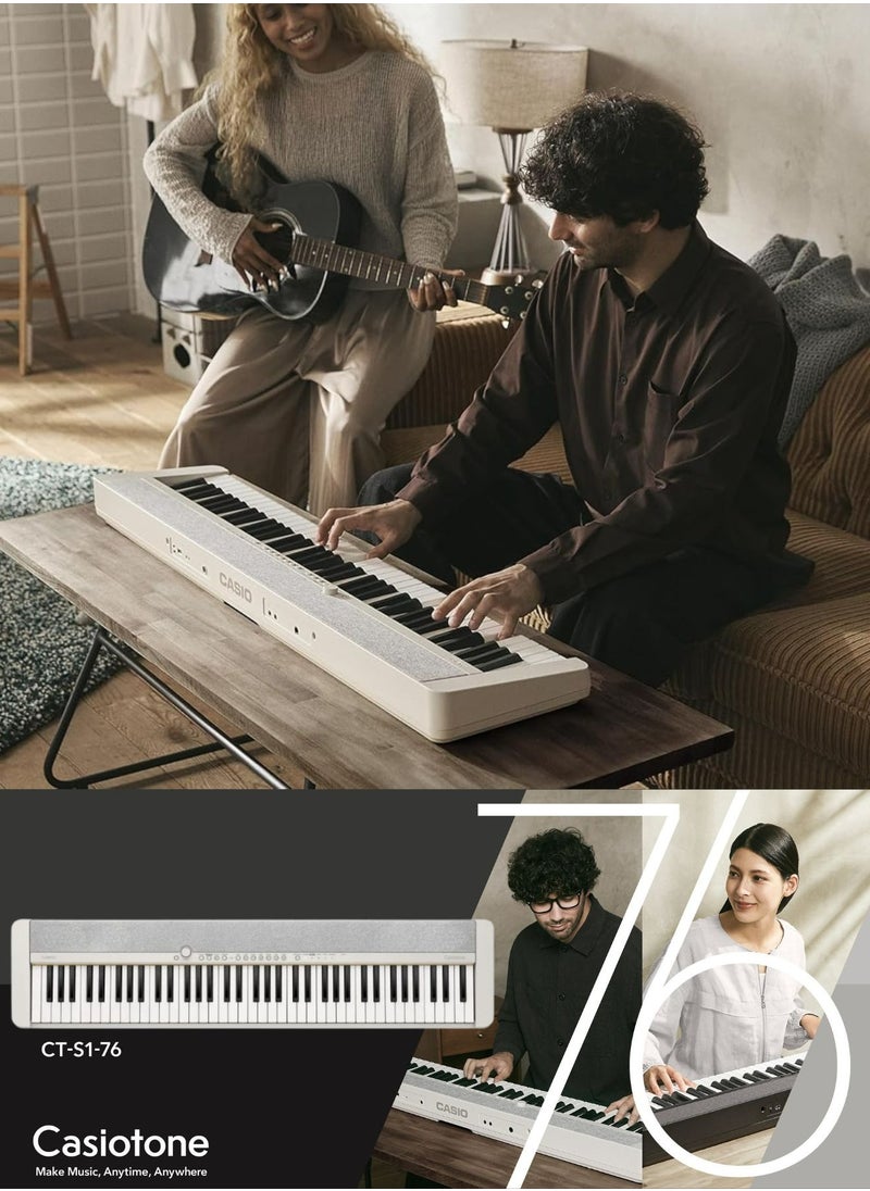 كاسيو - كاسيوتون CT-S1-76WE لوحة مفاتيح بيانو بعدد 76 مفتاح، مع محول الطاقة - Image 1