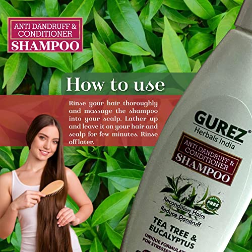 Gurez Anti Dandruff & Conditioner Shampoo 100 ML with Power of Tea Tree and Eucalyptus, Recondition Hair-Reduce Dandruff-Hydrates Scalp, Suitable For all Hair Type (Pack of 1) - Image 2